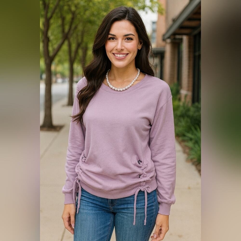 Almost famous Lilac-Gray Side Ruched Long Sleeve Shirt sz S #1010